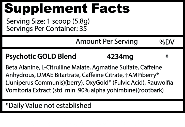 Psychotic Gold 200 Gr - Pre Entreno Elitista Energía Concentración Ilimitadas