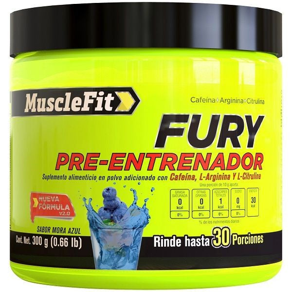 Fury 300 Gr - MUSCLEFIT Pre Entrenador 30 Servicios Ponche Frutas Sin Lactosa