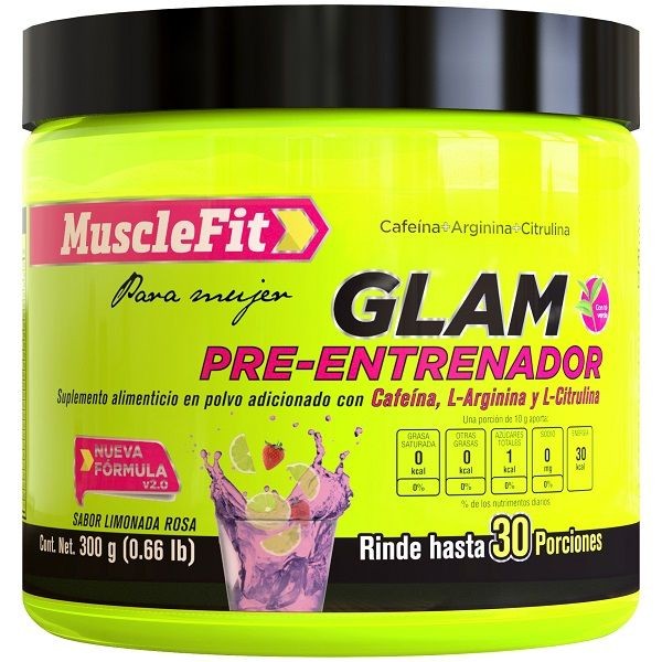 Glam 300 Gr - MUSCLEFIT Pre-Entrenador 30 Servicios Mora Azul Vitaminas Minerales