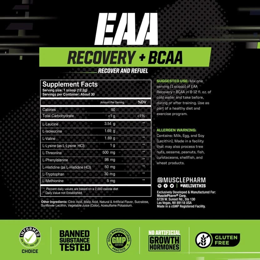 EAA Recovery + BCAA 30 Servings - MusclePharm Informed Sport 1.7g EAA 7g BCAA