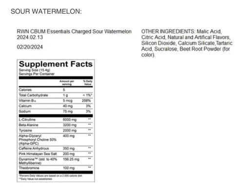Essential Charged Pre-Workout 25 Servings - RAW NUTRITION CBUM Sour Watermelon