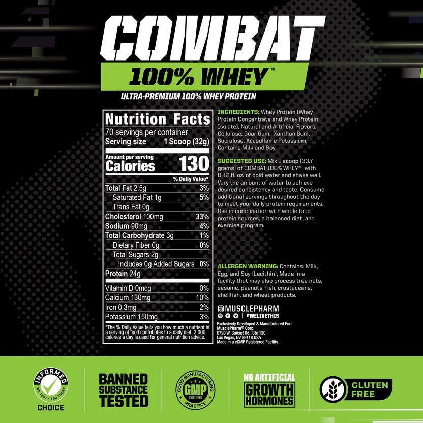 Musclepharm Combat Protein Powder 4lb – 25g Proteína por Porción