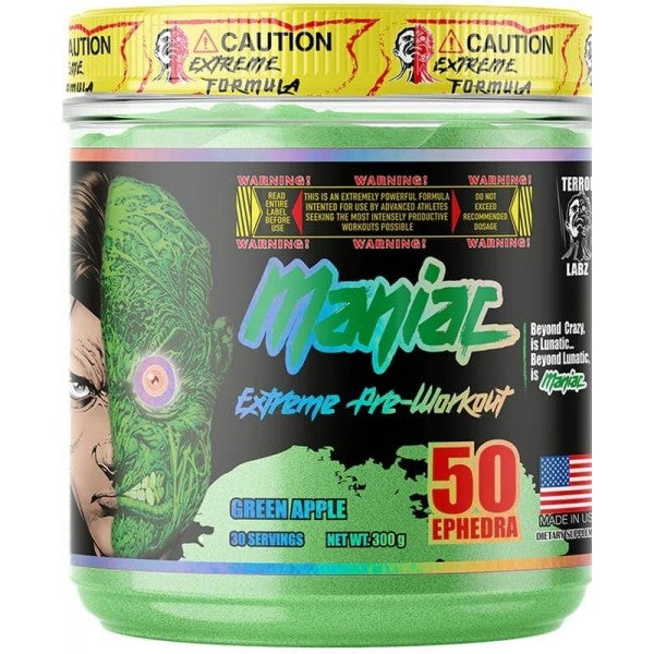 Maniac Extreme Pre-Workout 30 Servings - Terror Labz Manzana Verde Citrulina